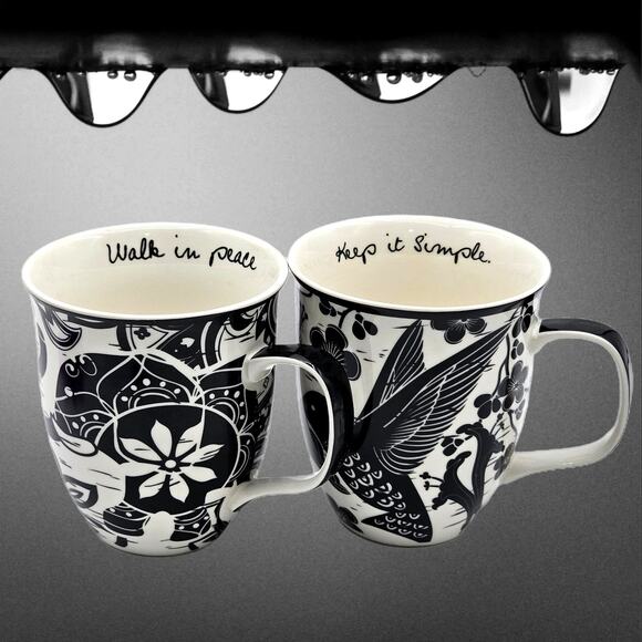 Karma Gifts Boho Ceramic Coffee Mug Set Bird Elephant Inspirational Gift - Picture 1 of 8